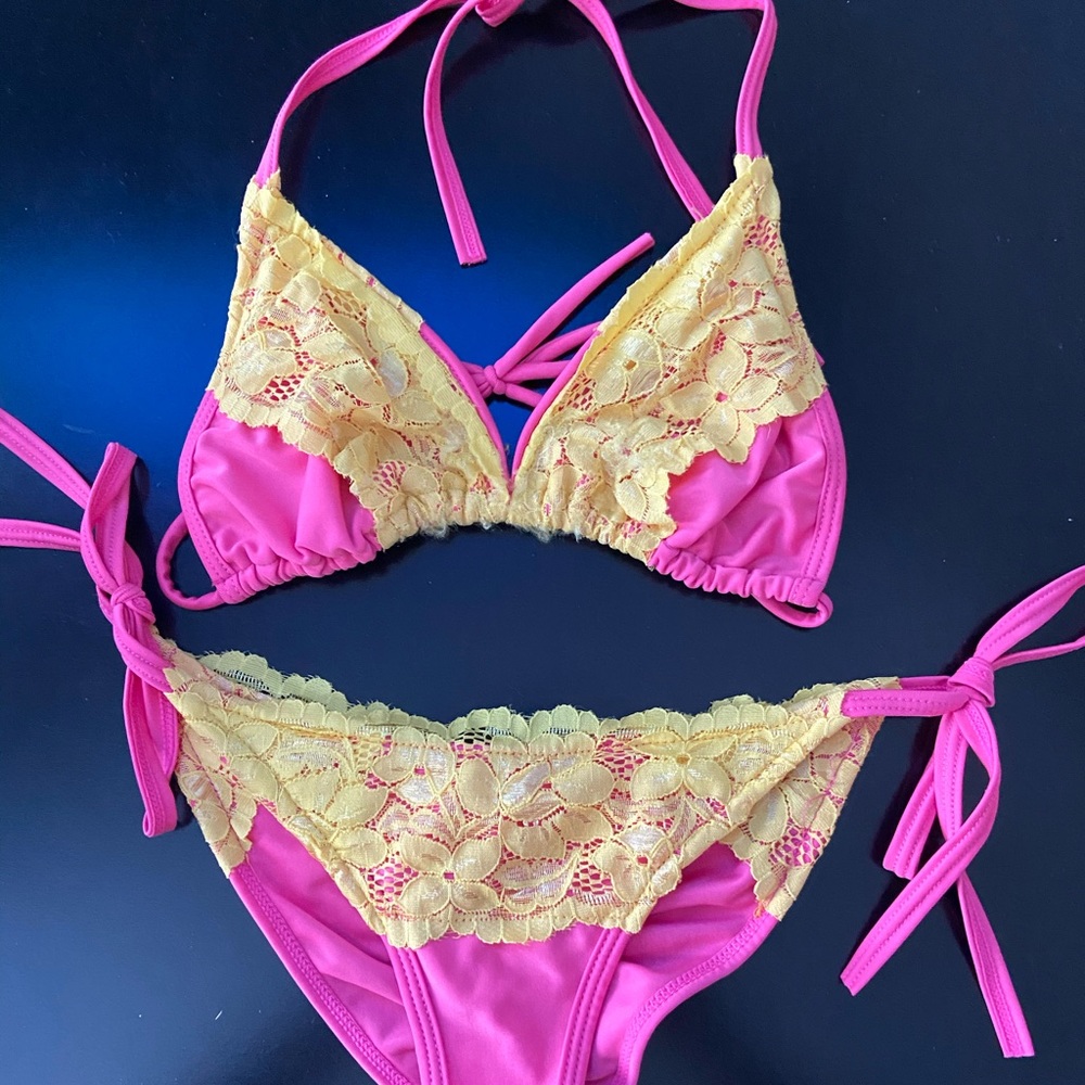 Pink Yellow Lace Bikini